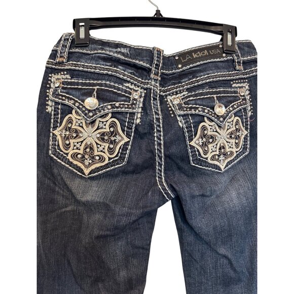 LA Idol USA Womens Embellished capri Jeans Size 9 Mid Rise Rhinestone Pockets Co - Picture 4 of 9